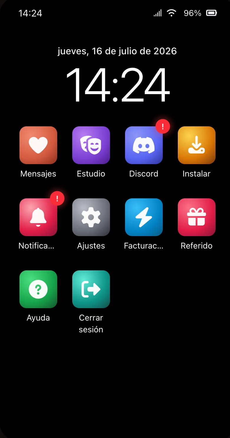 The Embraces home screen shown in Spanish